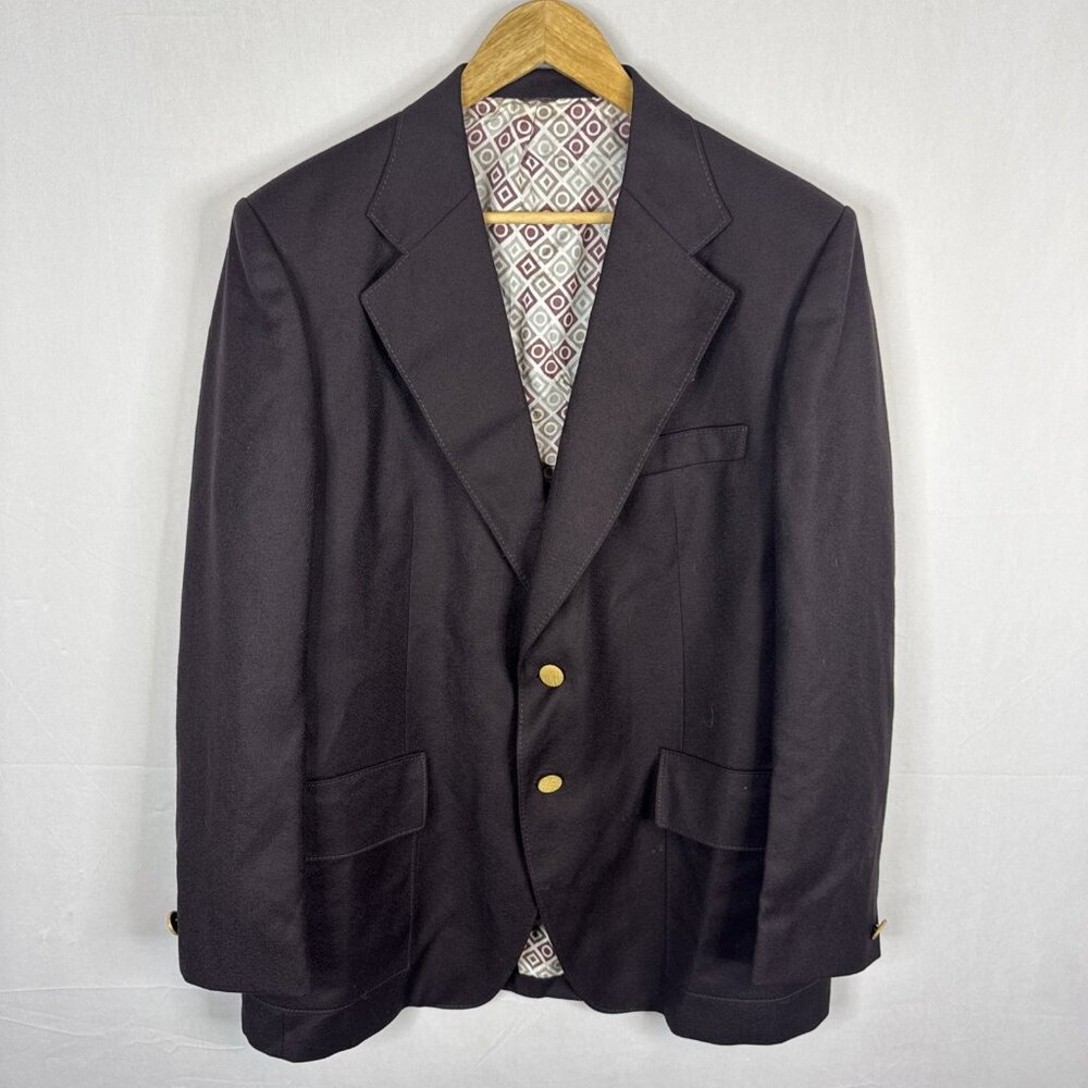 1970s Shipley 100% Wool Blazer Sport Coat Brown Gold Buttons Men 44